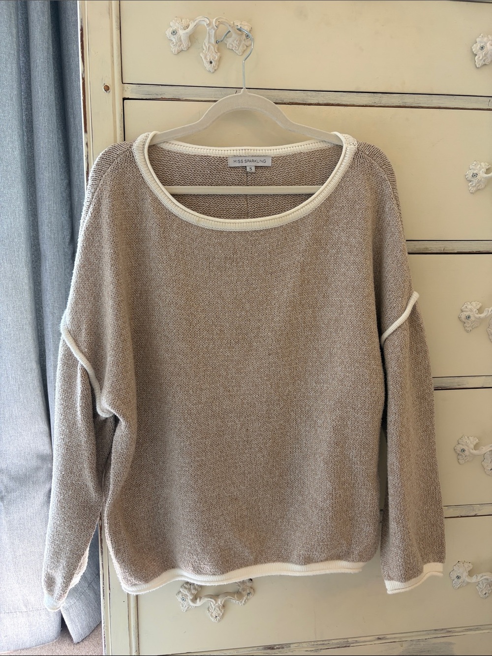Miss Sparkling Women’s Soft Knit Beige Crewneck Sweater